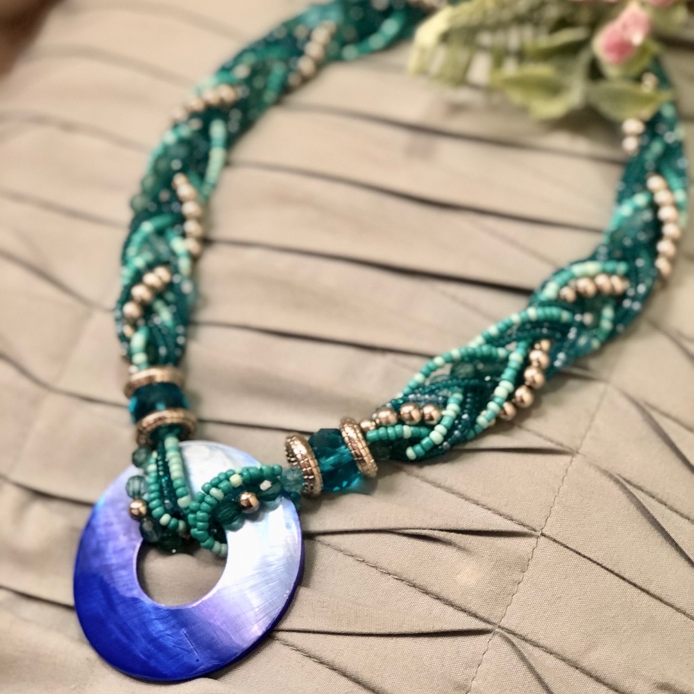 Statement Blue/Teal Shell Necklace